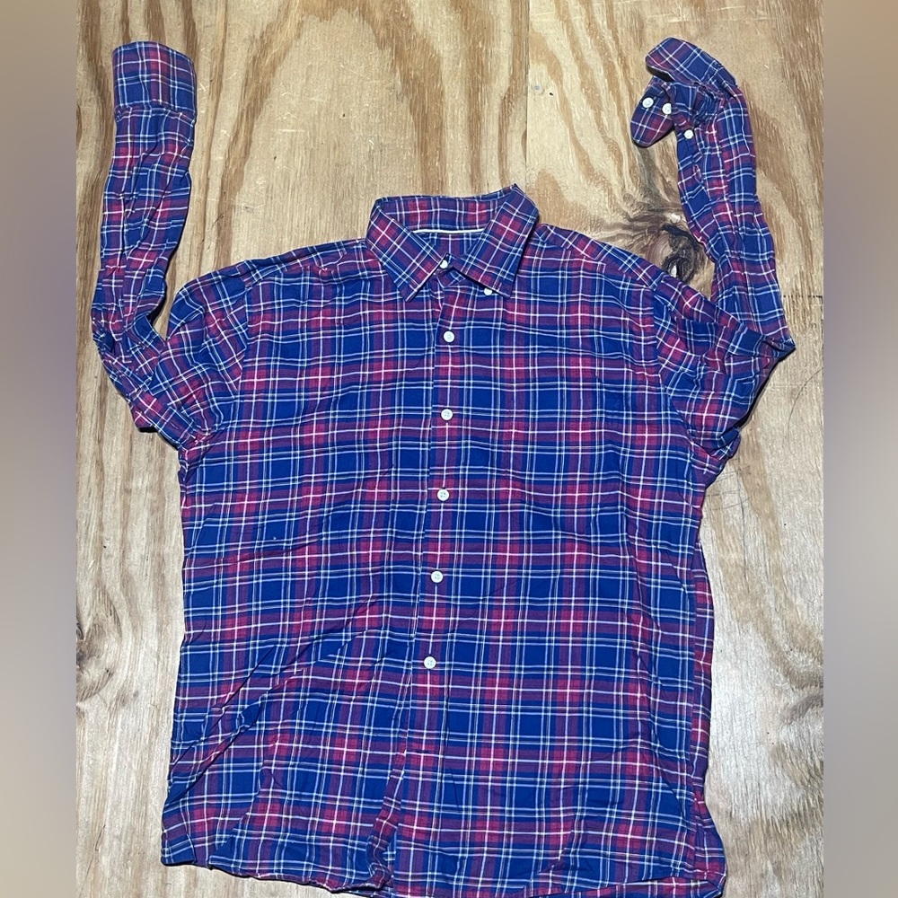 Peter Millar Blue & Red Plaid Autumn Soft Cotton Sport Shirt adult M @R